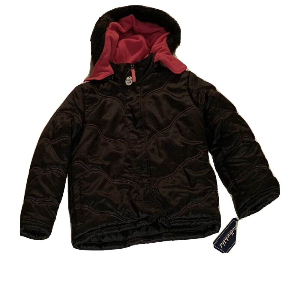 Rothschild Girls Coat 14 Detachable Hood New with tags 14 Black Pink Faux Fur